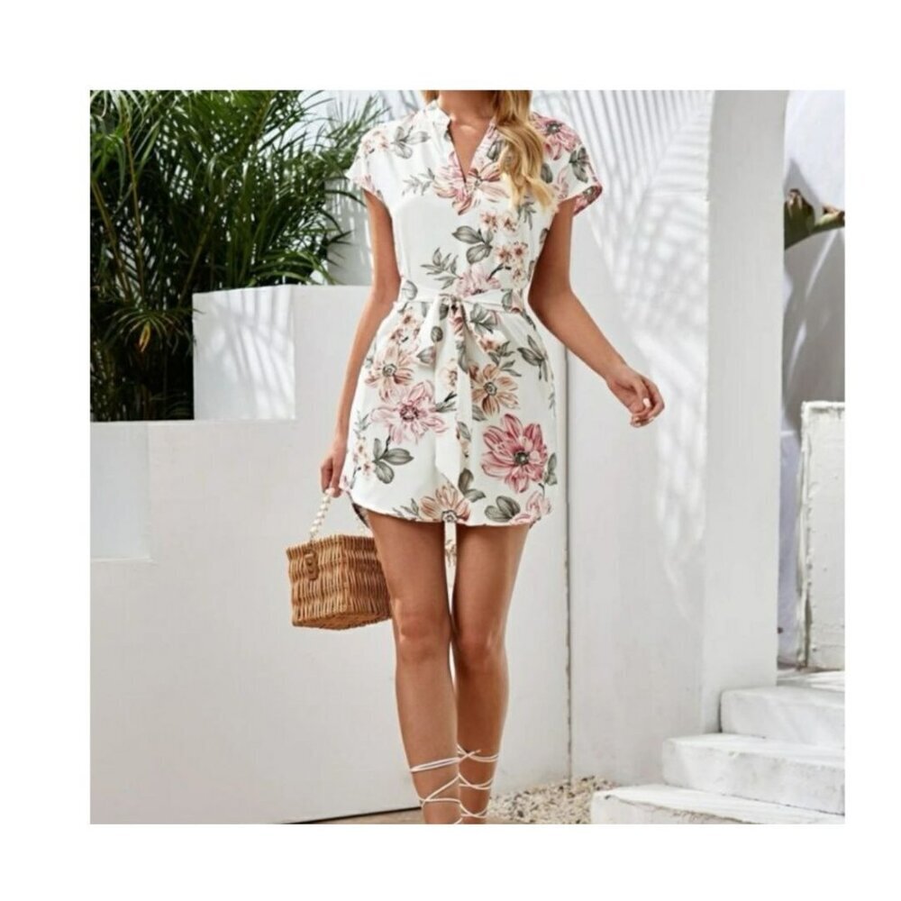 Women's Boho Floral Print Mini Dress  Size L